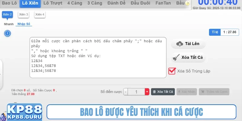 Xổ số siêu tốc KP88 - Bùng nổ cơ hội thắng tiền tỷ chỉ sau 1 phút 2 Bao lô được yêu thích khi cá cược